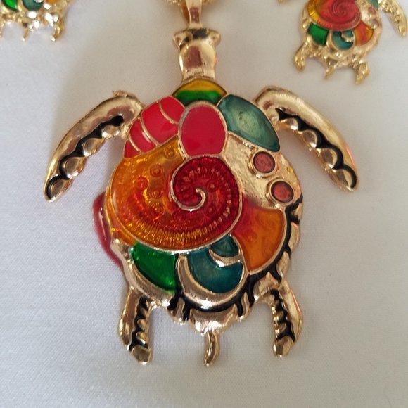 🐢🌻Colorful Turtle (Enamel) with Matching Earrings - NWOT🌻🐢 - Picture 2 of 12